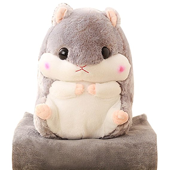 KOSBON 2 In 1 Plush Hamster Stuffed Animal Toys Throw Pillow Blanket Set.