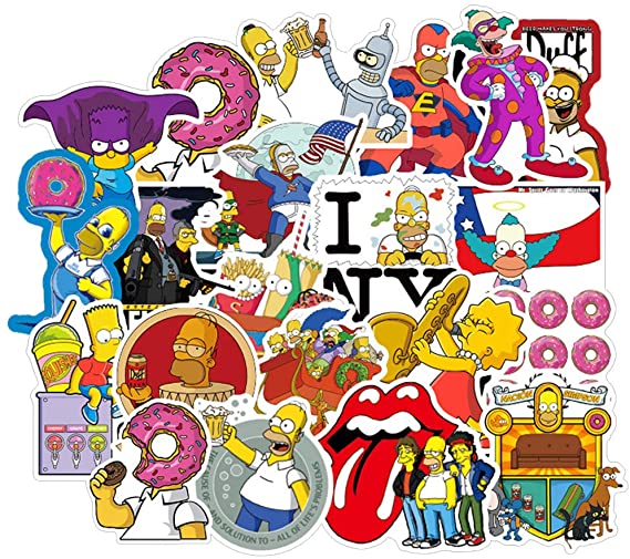 100Pcs/Pack Simpsons Animation Theme Stickers Vinyl Cool Skateboard Guitar Travel Case Sticker Door Laptop Luggage Car Bike Bicycle Stickers for Kid and Adult