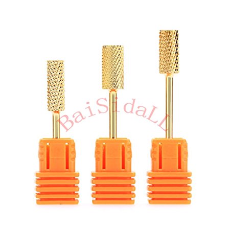 Baisidai 3/32" SML Electric Gold Carbide Nail Art Drill File Bits Manicure