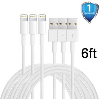 G-POW 3Pack 6ft Charging Cable Extra Long Lightning Cable USB Cord for iphone 6s 6s plus 6plus 65s 5c 5iPad Mini AiriPad5iPod Compatible with iOS9White