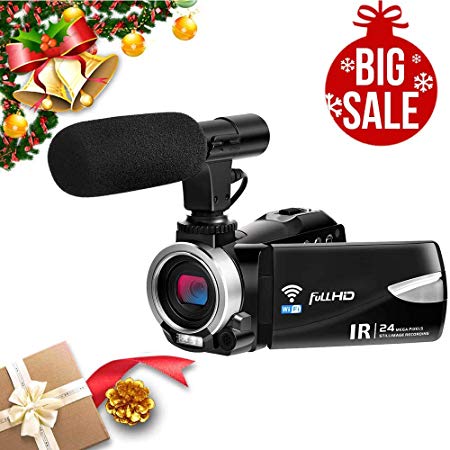 Camcorder with Microphone FHD 1080P 30 FPS 24.0 MP Video Camera Camcorders WiFi Night Vision Vlogging Camera 16X Digital Zoom HDMI Output