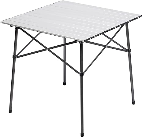 PORTAL Lightweight Aluminum Folding Square Table Roll Up Top 4 People Compact Table with Carry Bag for Camping, Picnic, Backyards, BBQ