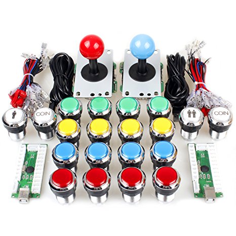 EG Starts 2 Player Classic Arcade Contest DIY Kits USB Encoder To PC Joystick   8 Ways Sticker   Chrome Plating LED Illuminated Push Button 1 & 2 Player Coin Buttons For Arcade Mame Raspberry Pi Games