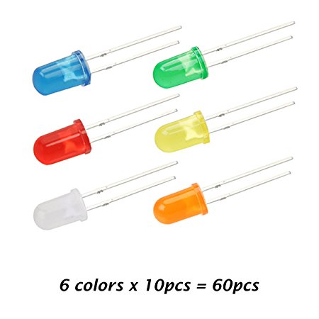 Chanzon 60pcs (6 colors x 10pcs) 5mm LED Light Emitting Diode Lamp Diffused Assorted Kit ( White Red Green Blue Yellow Orange )