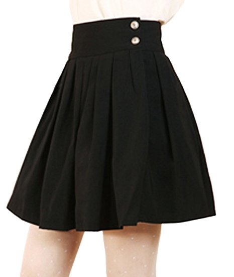 Chouyatou Women's Double Waist Side Buttons Pleated Skirt