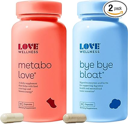 Love Wellness Boost & Reduce Kit - Bye Bye Bloat & Metabolove Metabolism Booster - Digestive Enzymes Supplement for Bloating, Gas Relief, Capsule