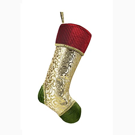 Valery Madelyn 21" Classic,Traditional Gold and Green Christmas Stocking with Red Cuff