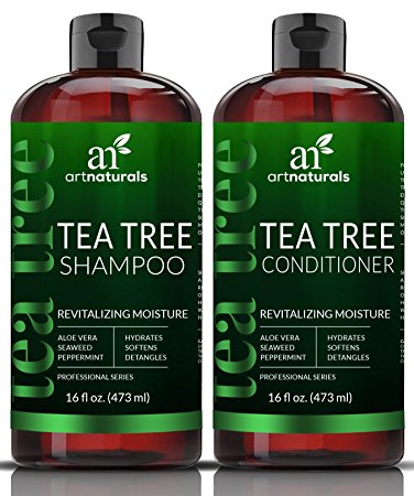 ArtNaturals Tea Tree Shampoo and Conditioner Set 2 x 16oz – Sulfate Free – Made w/ Therapeutic Grade Tea Tree Essential Oil - Deep Cleansing for Dandruff, Dry Scalp and Itchy Hair – Men & Women