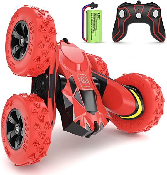 SGILE 4WD Remote Control Car for 6-12 Years Old Kids, 360° Double Side Flips RC Stunt Car Birthday Toy Gift, Red