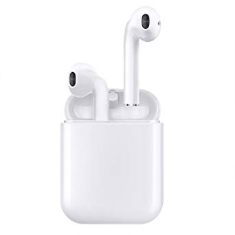 Wireless Earbuds Jecoo Latest 5.0 Bluetooth Headphones Stereo Earphones Sweat Resistant Built-in Microphone Sport Headsets with Charging Case for Apple Airpods White