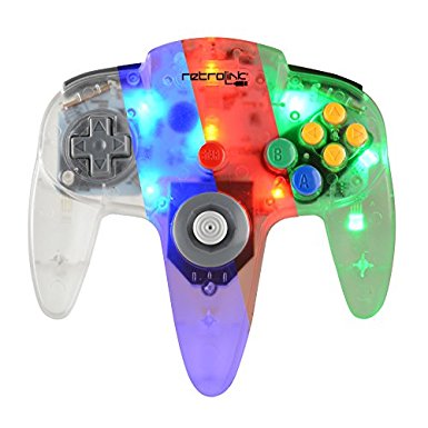 Retro-Link Wired N64 Style USB Controller with Blue/Red/Green LED On-Off Switch and Dimmer