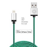 Lightning CableApple MFi Certified KINGCOO 6ft2M Nylon Braided 8 pin Lightning to USB Sync Cable Charging Cord for iPhone 6S  6S Plus 6  6 Plus iPad Pro Air 2 and More - Green