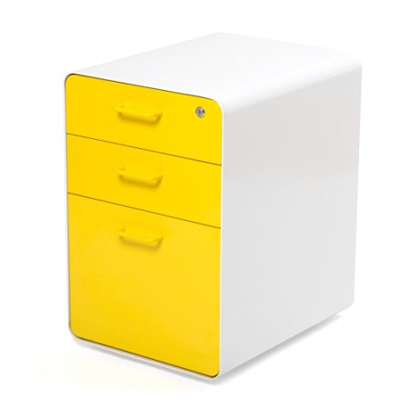 Poppin White   Yellow West 18th 3-Drawer File Cabinet