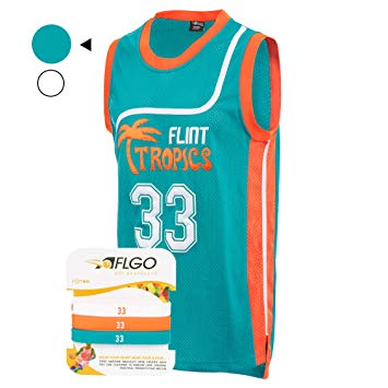 AFLGO Moon #33 Flint Tropics Basketball Jersey S-XXXL, 90's Clothing Throwback Costume Athletic Apparel Clothing Stitched – Top Bonus Combo Set with Wristbands