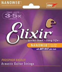 Elixir 16052 Phosphor Bronze Nanoweb Coating Acoustic Guitar Strings, Light, 12-53 (5 Pack)