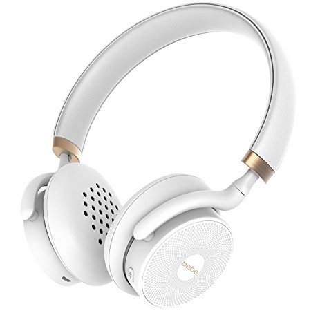 bebe Boom Wireless Headphones for Lightweight Hands Free Touch Activated Control - 18 Hour Playtime - Fashionable Bluetooth Headphones Perfect for Sports - Free Movement Audio Performance (White)