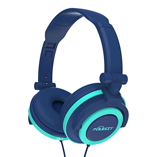 PUERSIT Headphones for Kids, Stereo Bass Earphones Foldable Over Ear Headsets 3.5mm Jack for Children (Blue)