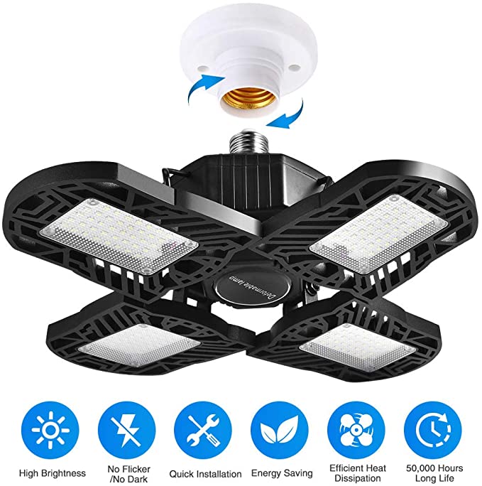 120W Deformable LED Garage Light, E27 Ceiling Light Warm White 3000k Factory Warehouse Industrial Lighting, 12000 Lumen Industrial Warehouse Mining - Lamp Shop Lighting - LED High Bay Lighting