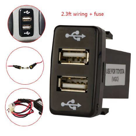 Mictuning Toyota USB Charger for Toyota Switch Plant - with Fuse 23ft Wiring 5V 2112A Dual USB Power Socket