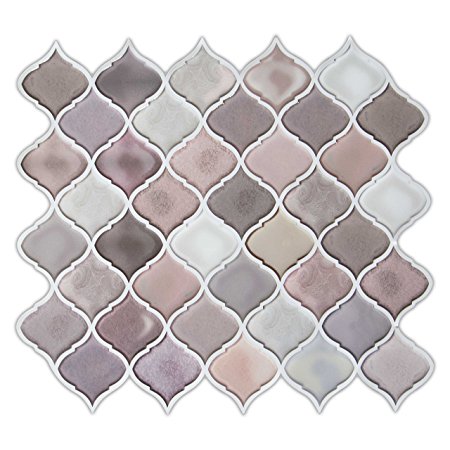 Pink Grey Arabesque Peel and stick Tile Backsplash Kitchen Bathroom Decorative Tiles 10"x11"(6-Pack)