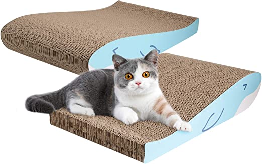 ComSaf Durable Cat Scratcher Cardboard, Curved Kitty Scratch Pad, Recyclable Corrugated Scratcher Bed, Cat Scratcher Lounge for Furniture Protection, Cat Training Toy, Pack of 2