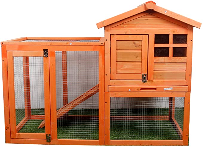 PURLOVE Rabbit Hutch Wood House Pet Cage for Small Animals Chicken Coop Wooden Rabbit Hutch Outdoor Garden Backyard Hen House Wood Pet House Poultry Cage