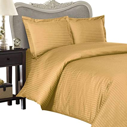 Luxurious 1000-Thread-Count Egyptian Cotton 4pc 1000TC Bed Sheet Set, King, Gold Damask Stripe 1000 TC