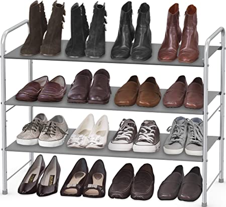 Simple Houseware 3-Tier Stackable Shoe Rack Storage Organizer, Grey