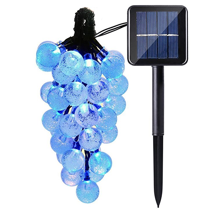 Qedertek Solar Christmas Tree Lights 20ft 30 LED 8 Lighting Modes Fairy Ball String Lights for Outside Garden, Yard, Home, Landscape, Party Decoration (Blue)