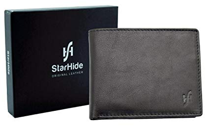 Starhide Mens High Quality Luxury Soft Black Leather Trifold Wallet Gift Boxed - 1217