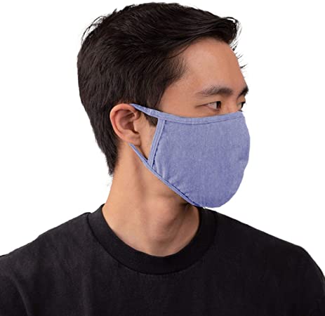 Auliné Collection Made in USA Cotton Fabric Washable Reusable Fashion Face Mask, Denim 5 PK