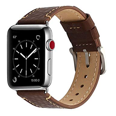 Mkeke Compatible with Apple Watch Band 42mm 44mm Mkeke Genuine Leather iWatch Bands Chocolate