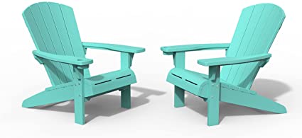 Keter Alpine Adirondack 2 Pack Resin Outdoor Furniture Patio Chairs with Cup Holder Perfect for Beach, Pool, and Fire Pit Seating, Teal