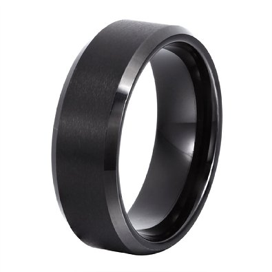 8mm Black Beveled Tungsten Carbide Rings with Matte Center Mens Comfort Fit Wedding Bands Unique Wedding Rings for Women