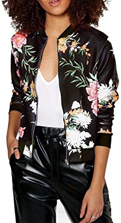 Women's Lightweight Floral Bomber Jacket with Pockets 2 Colors (S-3XL)