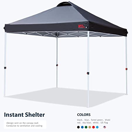MASTERCANOPY Pop-up Canopy Tent Commercial Instant Canopy with Wheeled Bag,Canopy Sandbags x4,Tent Stakesx4(Black)