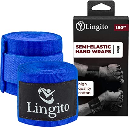 Lingito Elastic Professional 180-inch Hand Wraps for Boxing, Kickboxing & MMA | Elastic Wrist Support for Muay Thai Training | Gym Essentials for Men & Women | 1 Pair