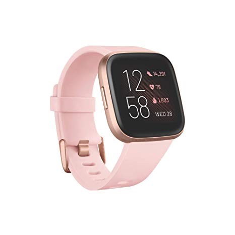 Fitbit Versa 2 Health & Fitness Smartwatch with Heart Rate, Music, Alexa Built-in, Sleep & Swim Tracking, Petal/Copper Rose, One Size (S & L Bands Included)