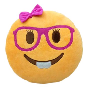 Poop Emoji Pillow Emoticon Stuffed Plush Toy Doll Smiley Cat Heart Eyes Alien Devil Kiss Face (LADY NERD )