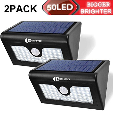 Juzihao 2PACK Upgrade Super Bright 50 LED Outdoor Solar Motion Sensor Light, Waterproof Wireless Bright Security LED light For Patio, Deck, Yard, Garden, Home, Driveway, Stair, Wall
