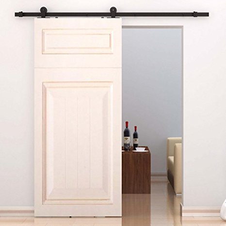 HomCom Modern 6' Interior Sliding Barn Door Kit Hardware Set - Black Carbon Steel