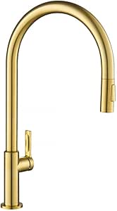 KRAUS Oletto High-Arc Single Handle Pull-Down Kitchen Faucet in Brushed Brass, KPF-2821BB