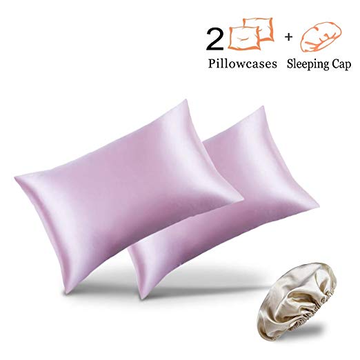 Lanest Housing Silk-Satin Pillowcase Queen, Pink Satin Pillowcase for Hair and Skin, Silk-Satin Hair Bonnet-Wrap for Sleeping, Cooling Pillow case Queen-Standard Size, Pink