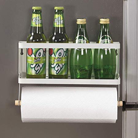 Refrigerator Spice Rack Organizer Single Tier Magnetic Fridge Spice Storage with Paper Towel Holder (WHITE)