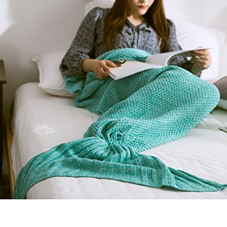 uhoMEy Mermaid Blanket All Season Super Soft Fish Tail Sleeping Bags (27"×55", mint green)