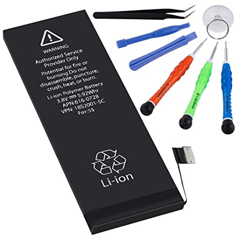 Replacement Battery for iPhone 5S & 5C by Vastar - Most Complete Tools Kit with 3.8V 1560 mAh Battery, Instructions and Repair Tools for iPhone5 Model