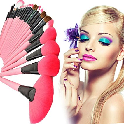 Moonight 24PCS Premium Synthetic Hair Makeup Brush Set Cosmetics Foundation Blending Blush Face Powder Brush Makeup Brush Kit with Leather Makeup Brush Case,pink