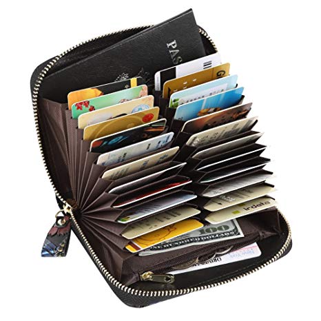 Womens RFID Blocking 24 Slots Card Holder Leather Compact Accordion Travel Wallet