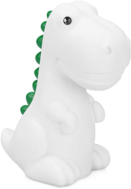 Navaris Dino Night Light for Kids - Rechargeable RGB Colour Changing LED Lamp for Girls and Boys Nursery, Childrens Room, Bedside Table - White