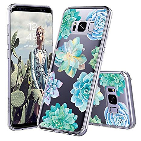 Galaxy S8 Plus Case, Galaxy S8 Plus Clear Case, MOSNOVO Tropical Succulents Pattern Clear Design Printed Transparent Hard Case with TPU Bumper Case Cover for Samsung Galaxy S8 Plus